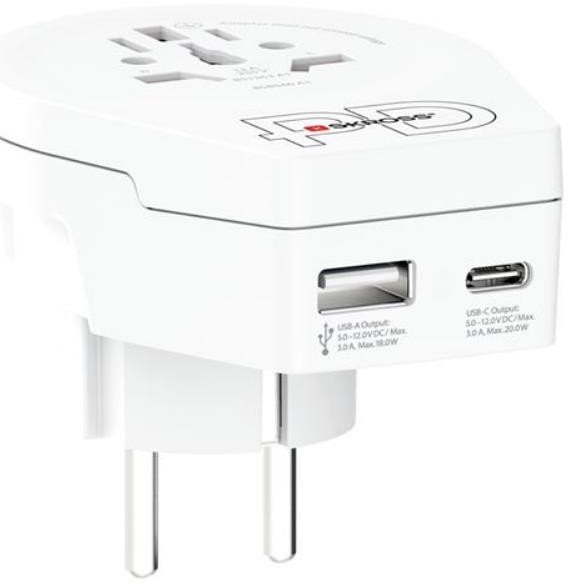 Cestovný adaptér SKROSS Europe USB A+C 20W pre cudzincov v Českej republike, typ E/F