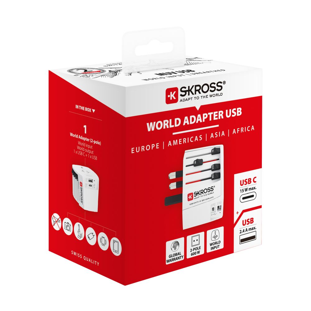 Cestovný adaptér SKROSS MUV USB, USB A+C, univerzálny pre 150 krajín