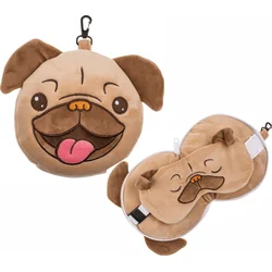 Cestovný plyšový vankúš s maskou na oči Pug