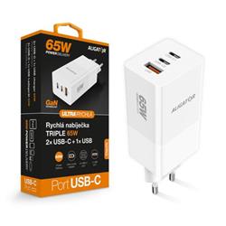 Chytrá síťová nabíječka ALIGATOR GaN, Power Delivery 65W, 2xUSB-C, 1xUSB-A, bílá