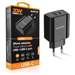 Chytrá síťová nabíječka ALIGATOR Power Delivery 20W, USB-C + USB-A