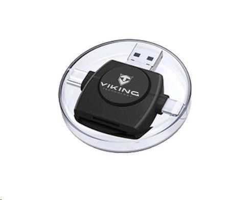 Čítačka pamäťových kariet Viking OTG SD a Micro SD 4 v 1 s konektorom APPLE Lightning / Micro USB / USB 3.0 / USB-C, čierna