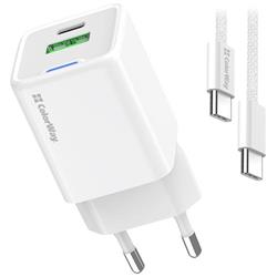 ColorWay 1x USB-C/ sieťová nabíjačka/ GaN/ PD/ PPS/ QC/ 30W/ 100cm kábel v balení/ biela