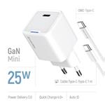 ColorWay 1x USB-C/ síťová nabíječka/ GaN/ PD/ PPS/ 25W, Bílá