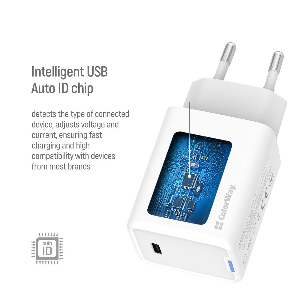 ColorWay 1x USB-C/ síťová nabíječka/ GaN/ PD/ PPS/ 45W/ Bílá
