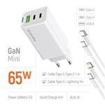 ColorWay 2x USB-C, 1x USB-A/ síťová nabíječka/ GaN/ PD/ PPS/ 65W, Bílá