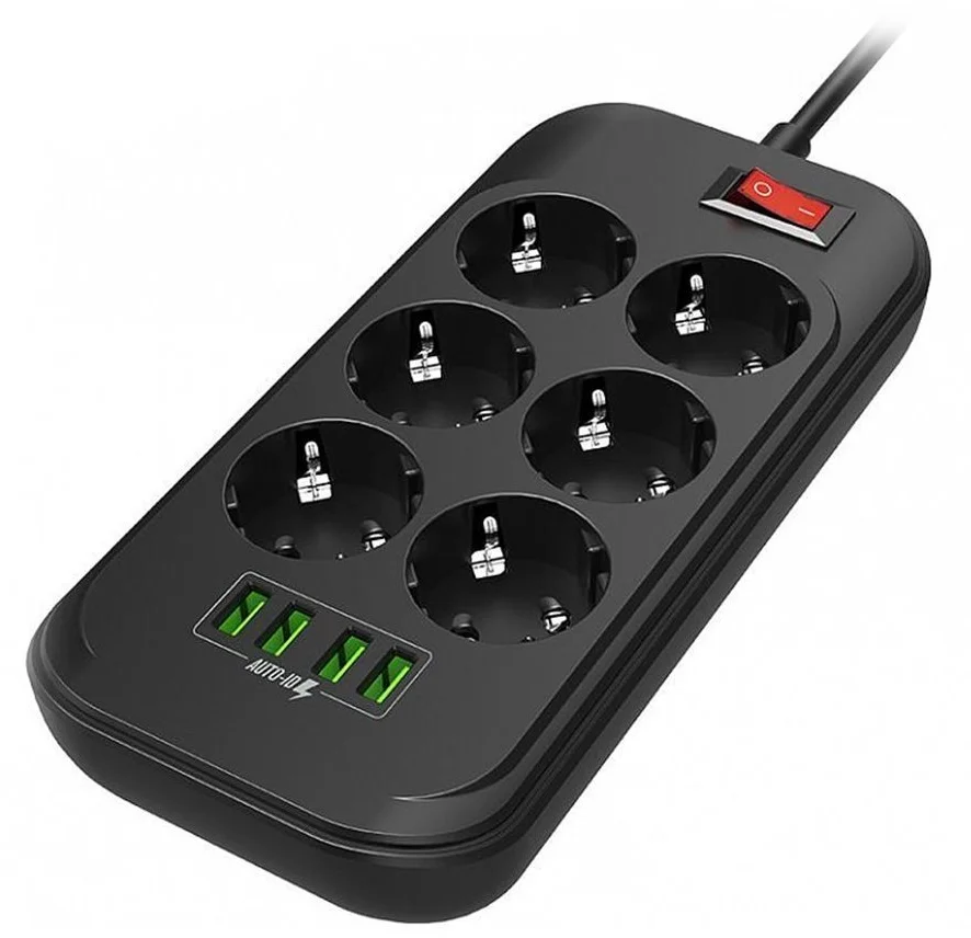 ColorWay CW-CHE64B, 6 zásuviek, 2m, 4x USB
