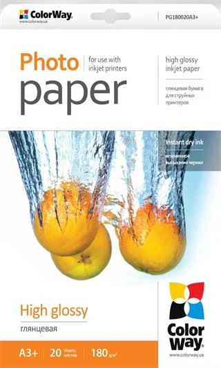 ColorWay fotopapier/ high glossy 180g/m2, A3+/ 20 ks PG180020A3+
