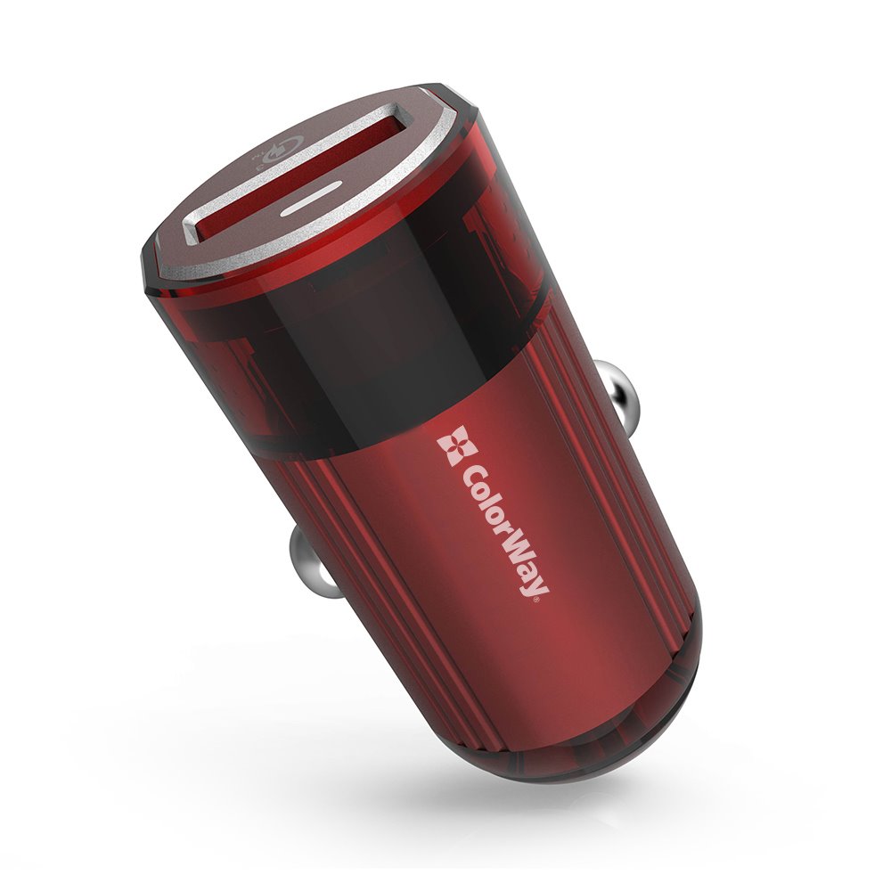 ColorWay nabíjačka do auta 1x USB 18W QC3.0, červená CW-CHA012Q-RD