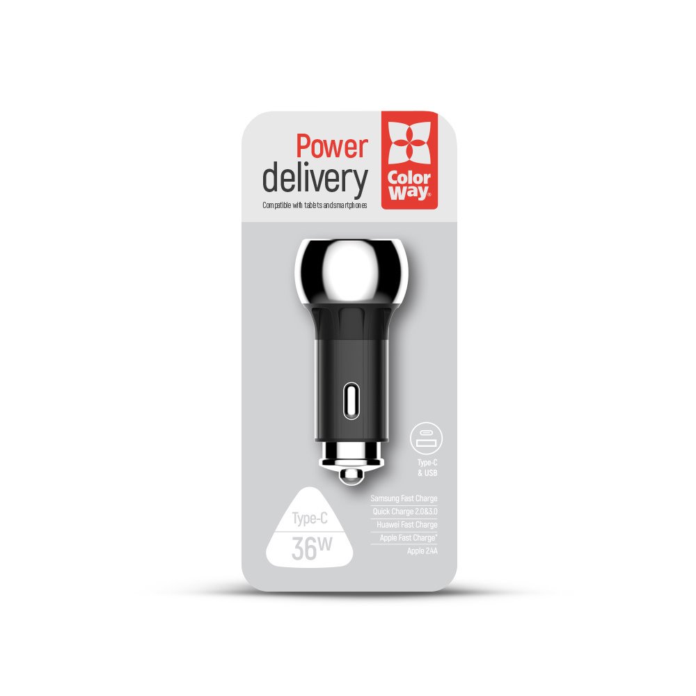 ColorWay nabíjačka do auta USB-C + USB-A 36W CW-CHA012PD-BK
