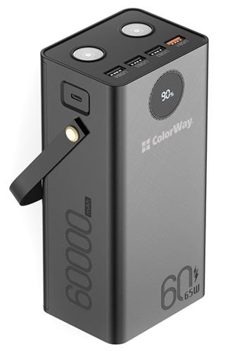 ColorWay powerbank/ 60 000 mAh/ 4x USB QC3.0/ USB-C Power Delivery 65W/ LED, čierna