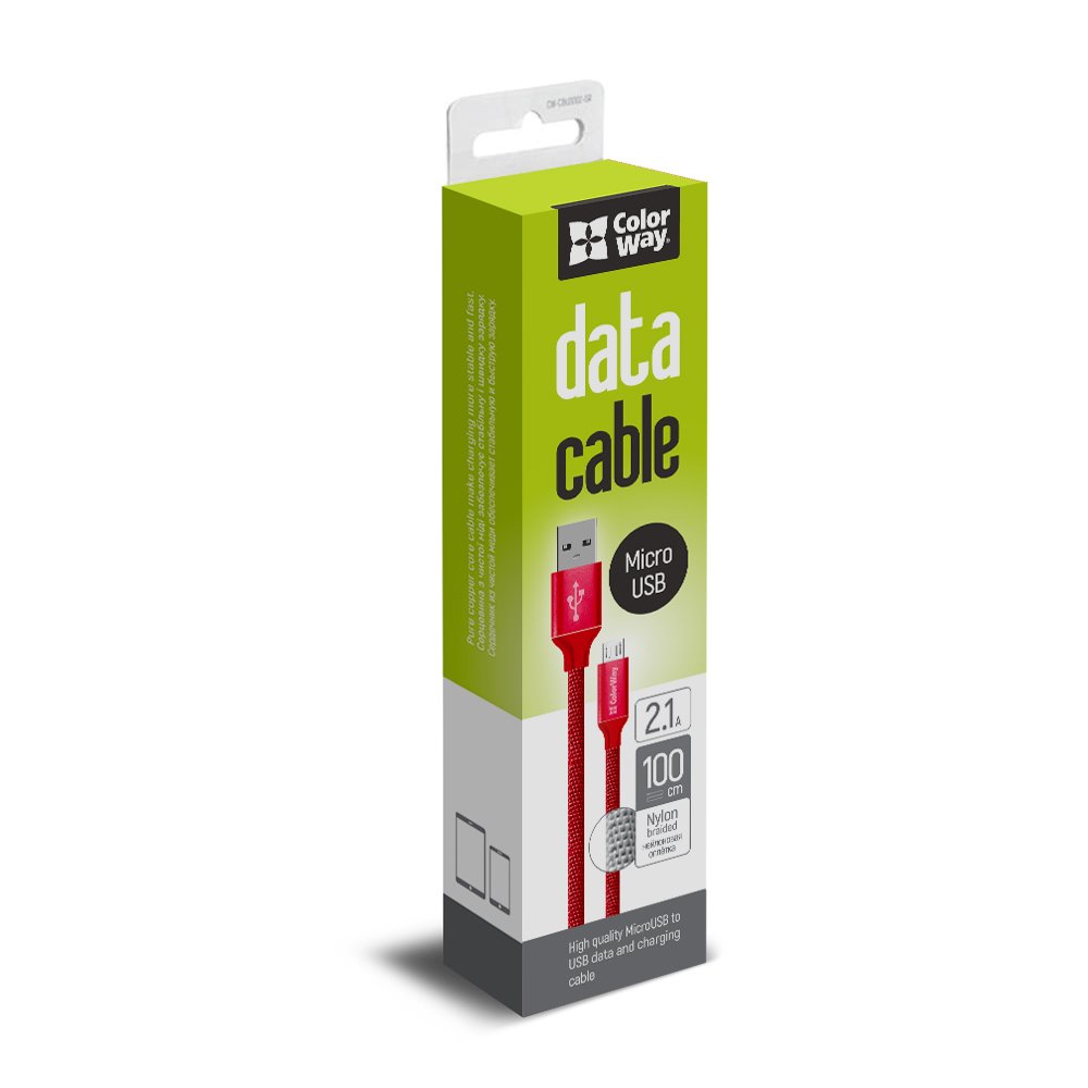 ColorWay USB - microUSB kábel 1 m 2,1 A, červený