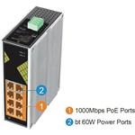 Conexpro GNT-IG1008GP-DC, Průmyslový PoE switch na DIN lištu, 8x LAN, 8x PoE