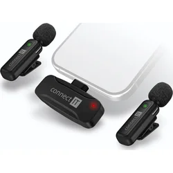 CONNECT IT Bezdrôtový lavórový mikrofón USB-C (2 ks + prijímač) sada ČIERNA