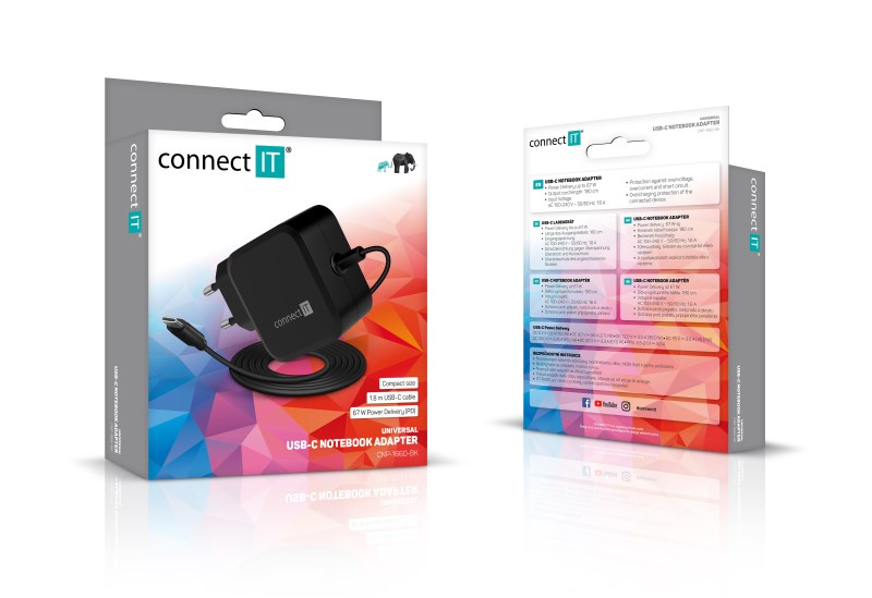 CONNECT IT C-Power Mini univerzálny adaptér pre notebooky USB-C, PD 67W