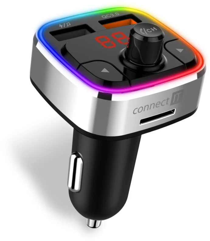 CONNECT IT CarRGB Bezdrôtový FM vysielač, 2xUSB+MicroSD, STRIEBORNÝ