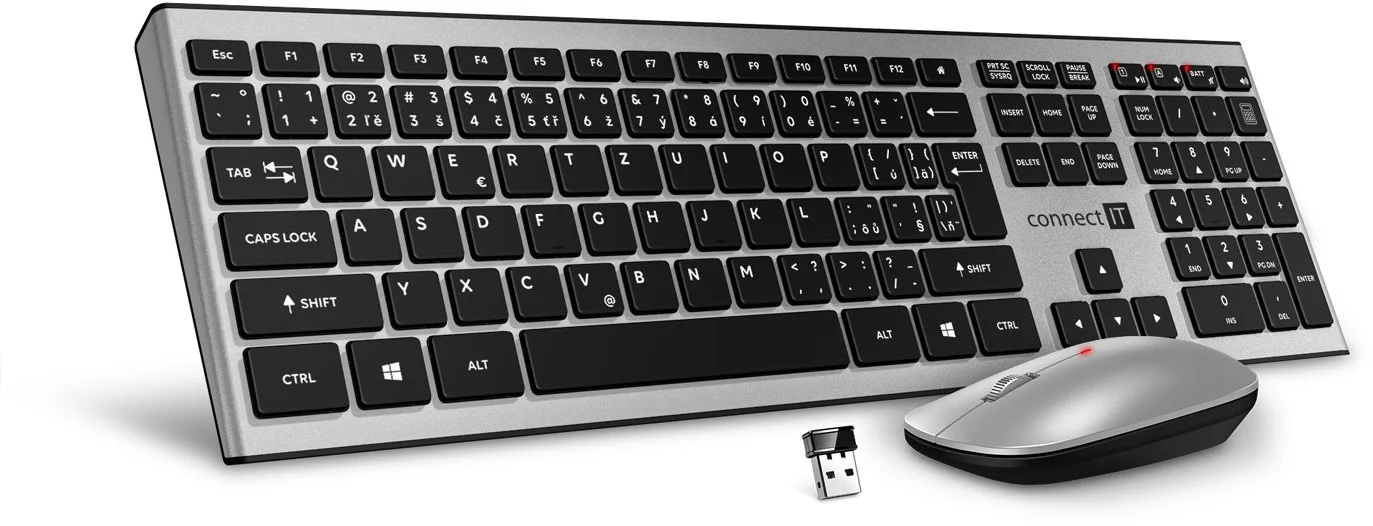Connect IT Combo bezdrátová stříbrná klávesnice + myš, CZ+SK layout