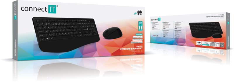 CONNECT IT Combo bezdrôtová čierna klávesnica + myš, CZ + SK rozloženie