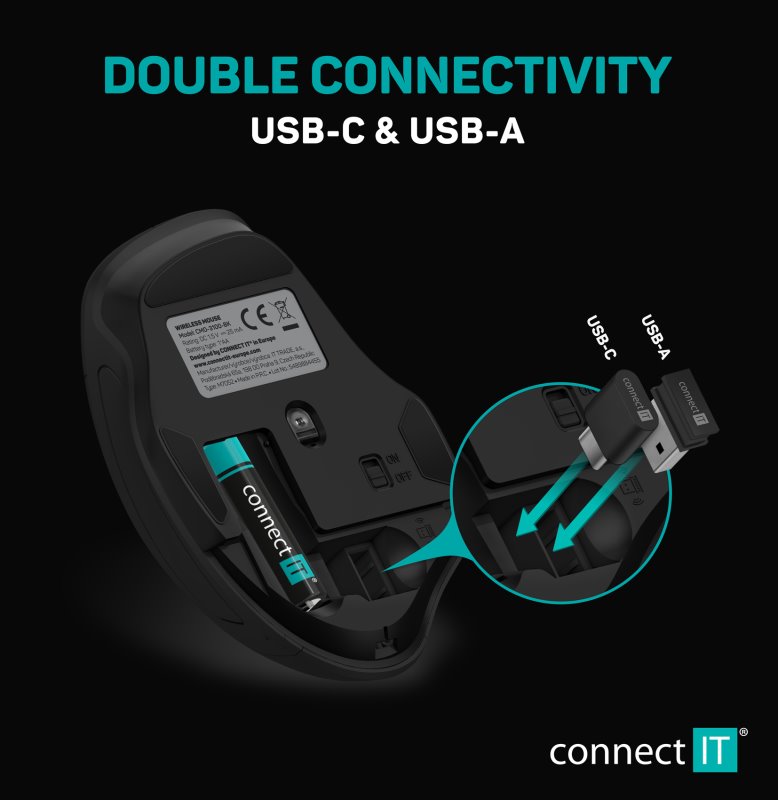 CONNECT IT Dual SmartSwitch bezdrátová myš, USB-A + C, ČERVENÁ