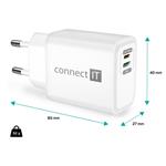CONNECT IT DUPLEX Nabíjecí adaptér 1xLightning + 1×USB-C, 20W, kabel 27W, BÍLÝ