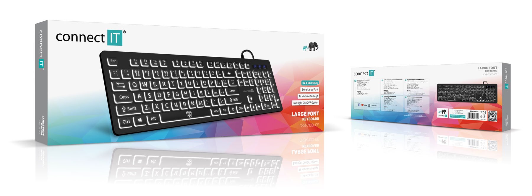 CONNECT IT FOR HEALTH LargeFont klávesnice s velkým fontem, ČERNÁ