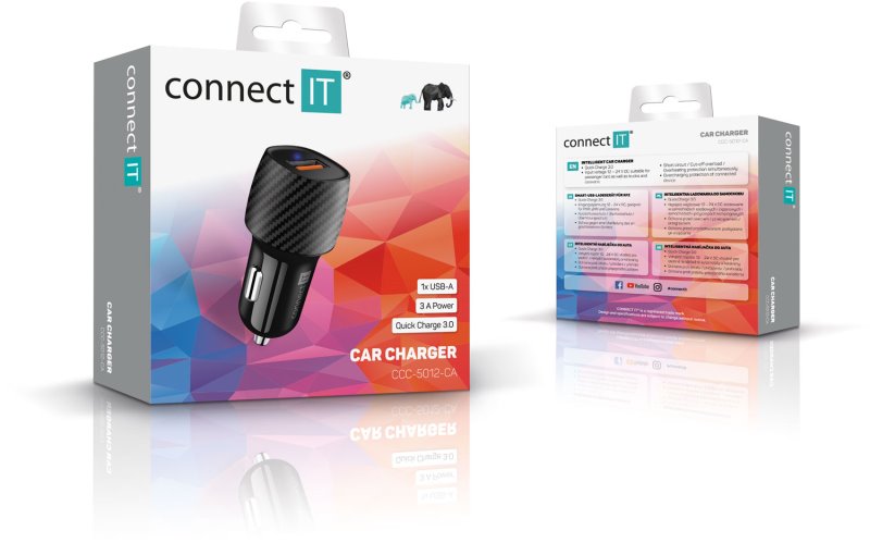 CONNECT IT InCarz QUICK CHARGE 3.0 nabíjačka do auta, 1x USB-A, 3 A, CARBON