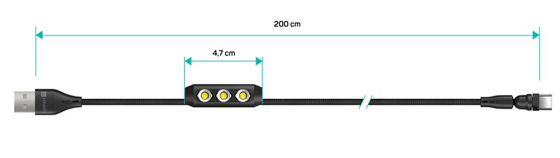 CONNECT IT Magnetický kábel PowerLink 3v1 (USB-C/Lightning/MicroUSB), 2 m