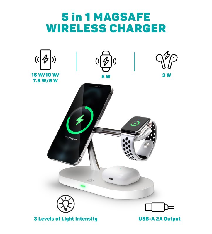 CONNECT IT MultiCharge 5 v 1 MagSafe Wireless Fast Charge, BÍLÁ