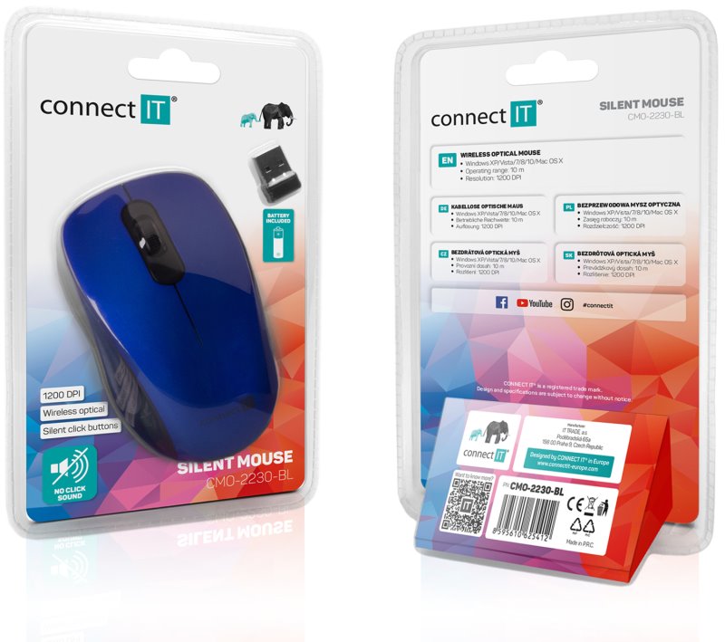 Connect IT MUTE bezdrôtová optická tichá myš, modrá CMO-2230-BL