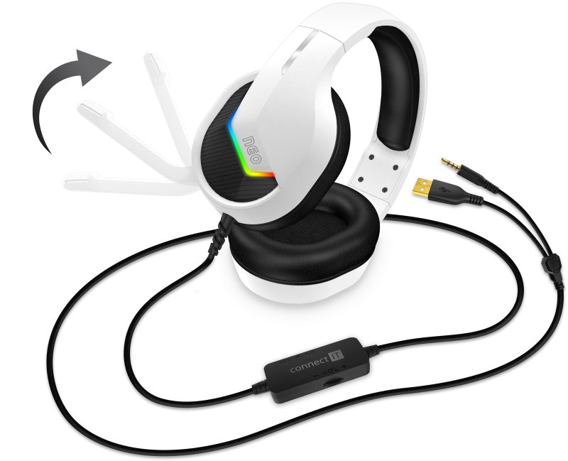 CONNECT IT NEO herná náhlavná súprava s mikrofónom, 1xJack+USB, BIELA
