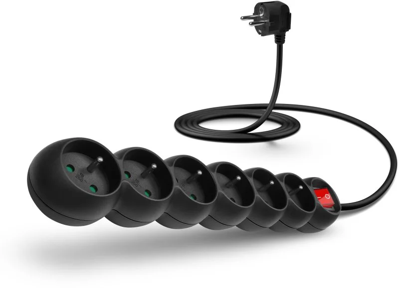Connect IT prodlužovací kabel 230 V, 6 zásuvek, 2m, s vypínačem (černý)