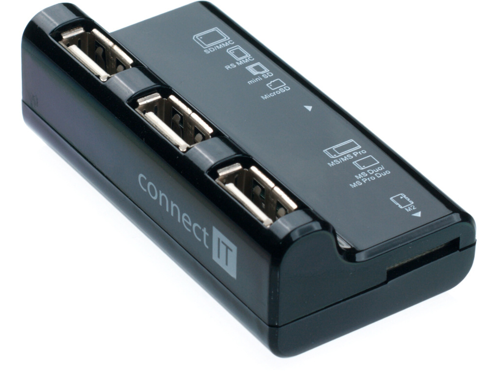 Connect IT USB COMBO hub 3 porty + čítačka kariet BOOT čierna