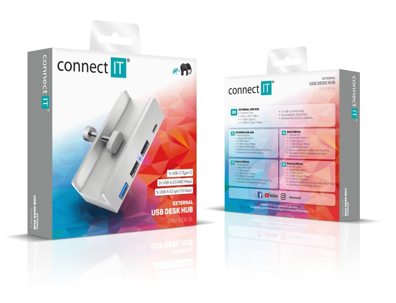 CONNECT IT USB DeskHub 4v1 pre stolný počítač, strieborná