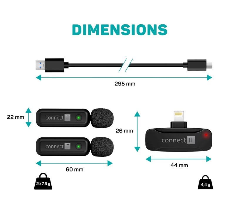 CONNECT IT Wireless Lavalier mikrofon Lightning (2 ks + receiver) set ČERNÝ
