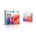 CONNECT IT Wirez 3in1 2x USB-C & 1x Lightning, 1,2 m, ČERNÝ