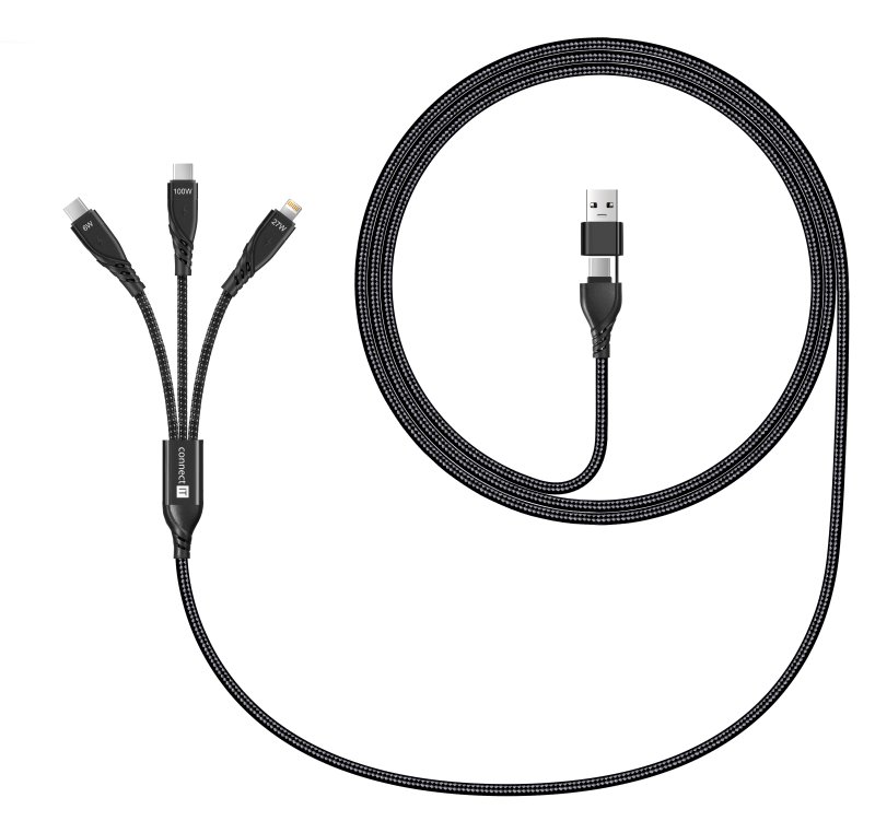 CONNECT IT Wirez 6v1 2x USB-C, 1x Lightning, 1,25 m, ČIERNA