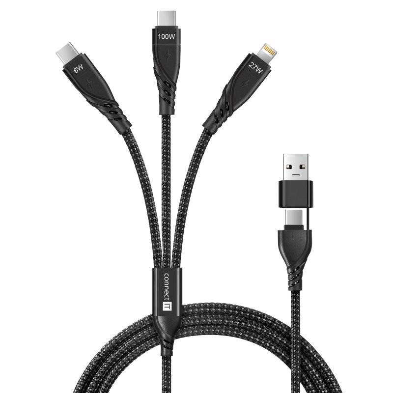 CONNECT IT Wirez 6v1 2x USB-C, 1x Lightning, 1,25 m, ČIERNA