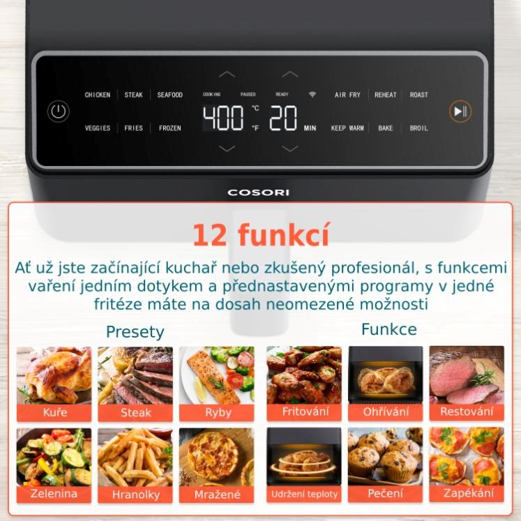 Cosori Dual Blaze 6.4L SMART + 5x špíz a gril. rošt, černá