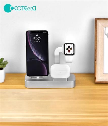 COTEetCI Base29 Nabíjacia stanica 3v1 pre Apple iPhone, hodinky Watch a AirPods/Pro šedá