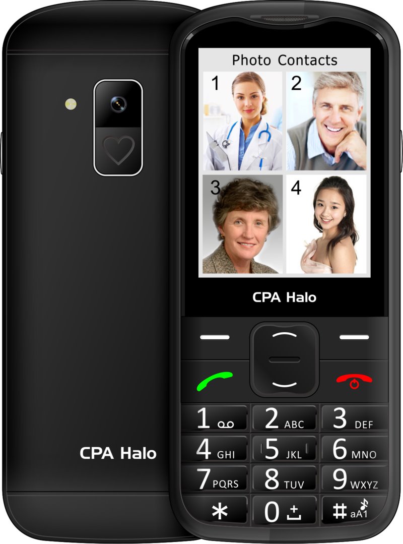 CPA Halo 28 Senior čierny telefón s nabíjacím stojanom