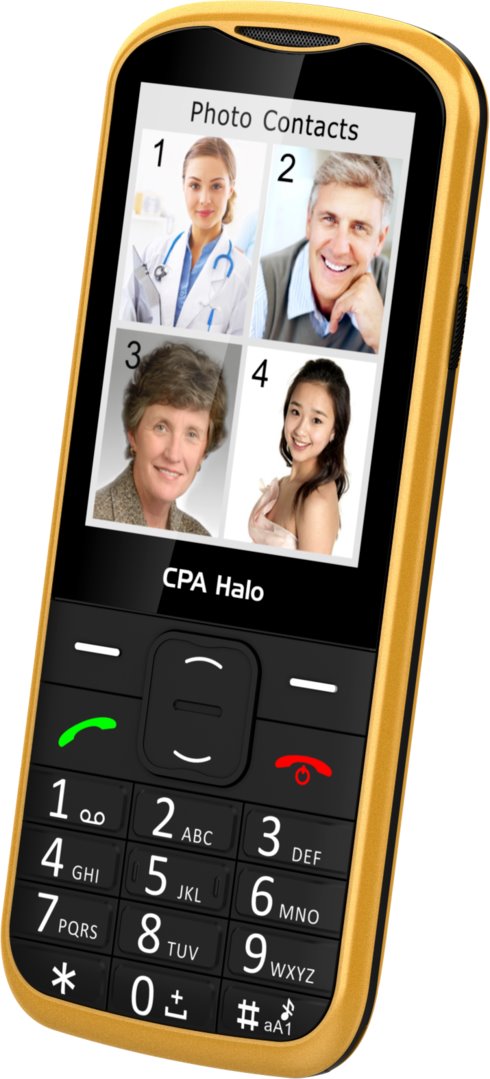 CPA Halo 28 Senior zlatý telefón s nabíjacím stojanom