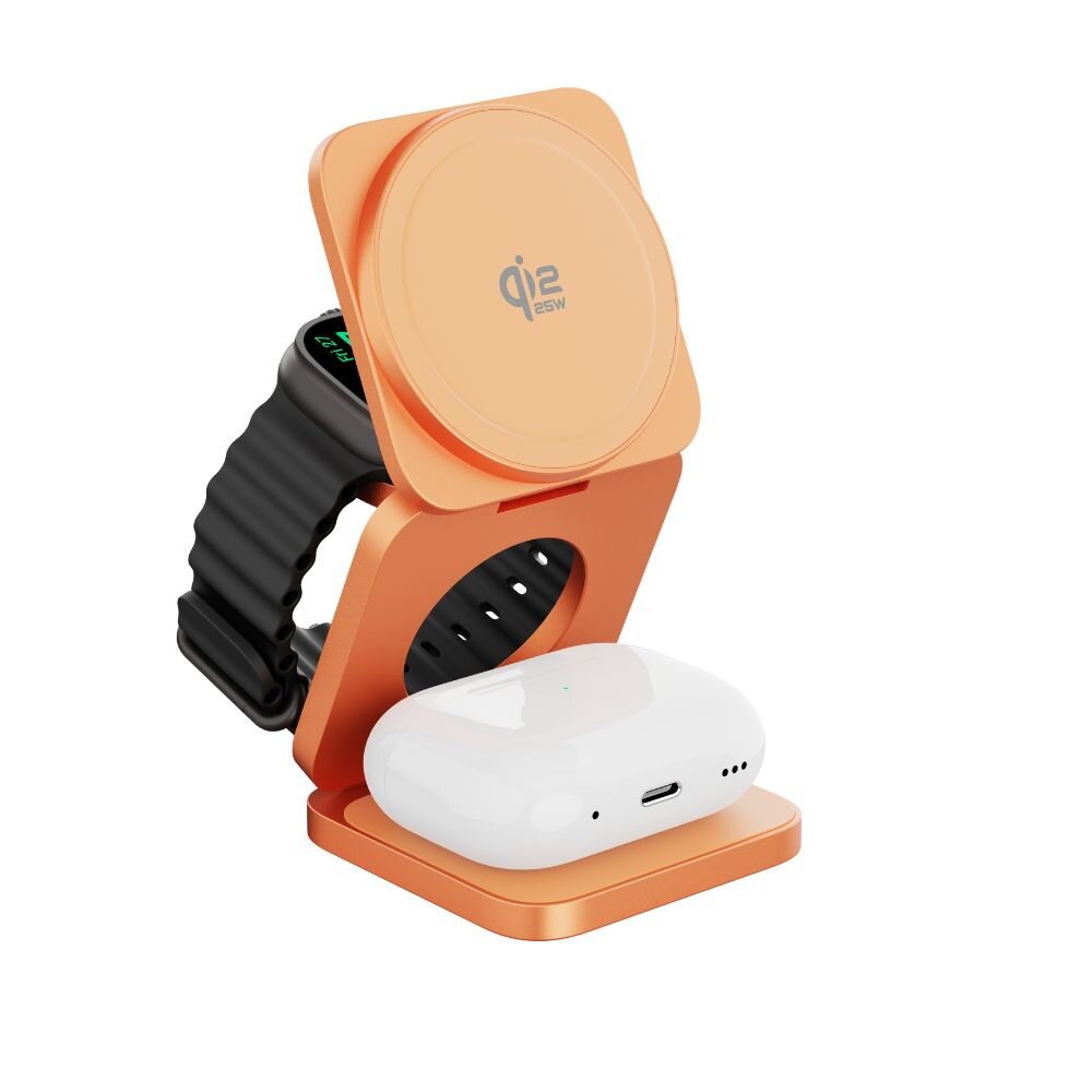 Cubenest 3v1 Qi2.2 Skládací bezdrátová magnetická nabíječka SQ312 Ultra oranžová