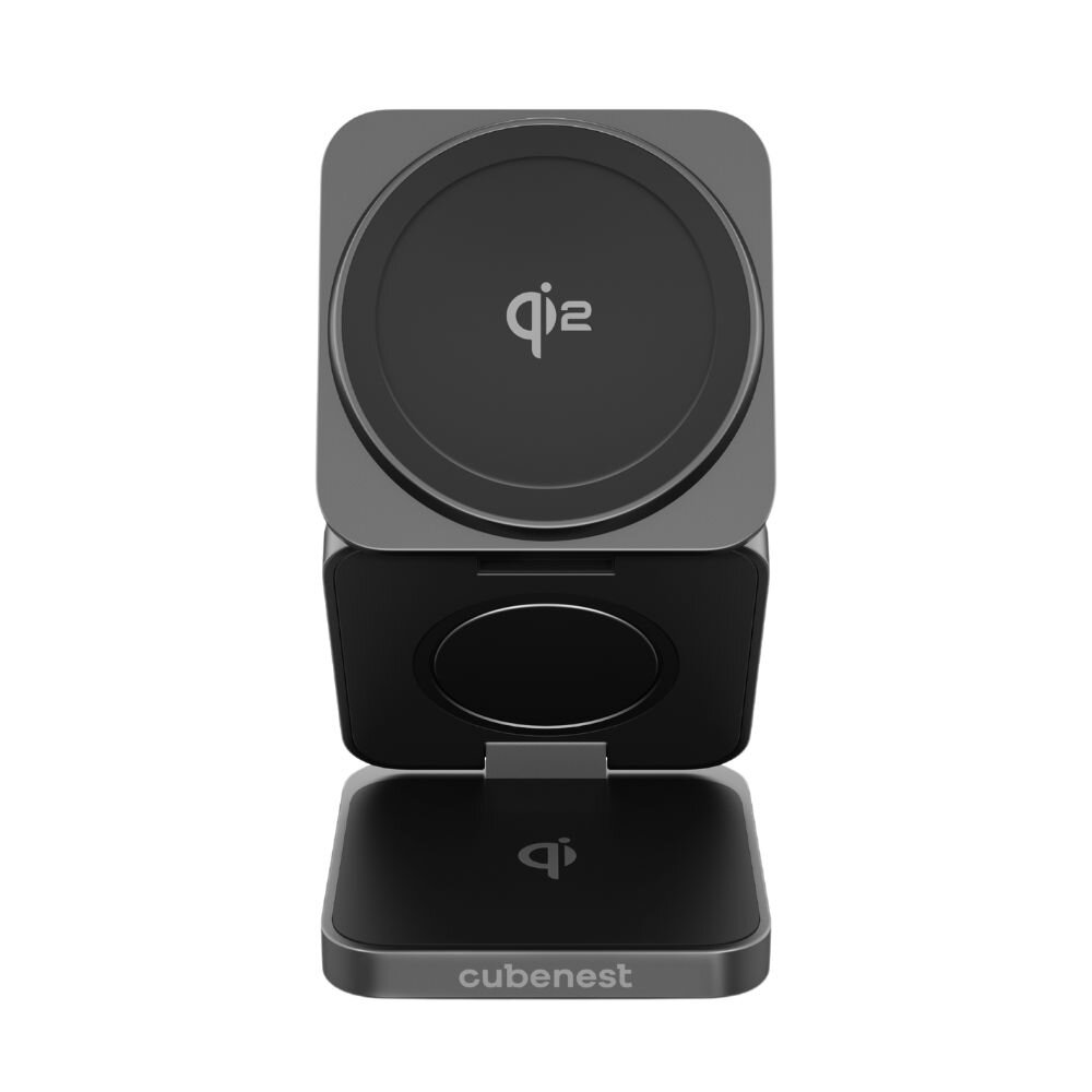 Cubenest 3v1 Qi2 Skládací bezdrátová magnetická nabíječka SQ312 Pro - černá