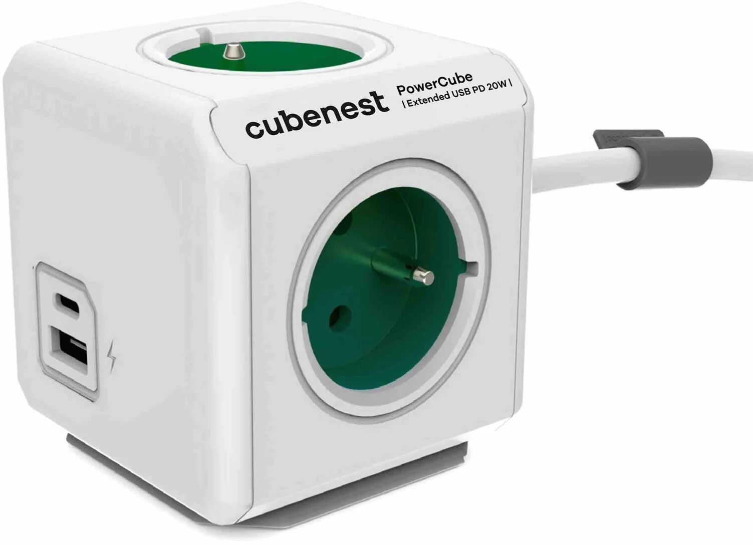 Cubenest PowerCube Extended USB A+C PD 20 W 1,5 m - zelený