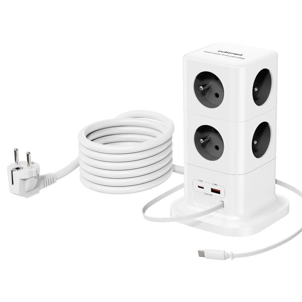 Cubenest PowerCube Extended USB PD 65W USB-C cable, 8xAC, A+C, 3m Grey