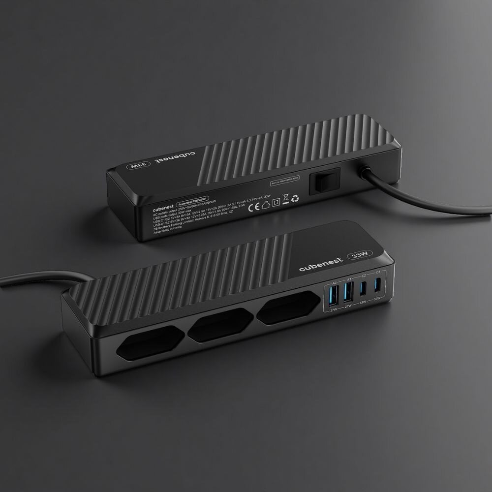 Cubenest PowerStrip SlimLine 2xUSB-A + 2x USB-C 33W čierny