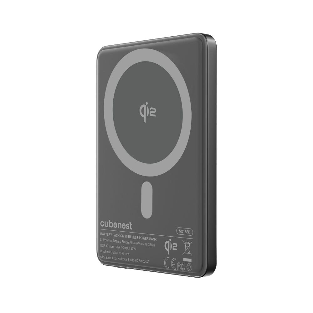 Cubenest Qi2 Magnetická bezdrátová powerbanka SlimDual 5000 mAh SQ1B3D - černá