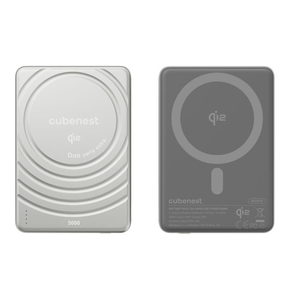 Cubenest Qi2 Magnetická bezdrôtová powerbanka SlimDual 5000 mAh SQ1B3D – strieborná