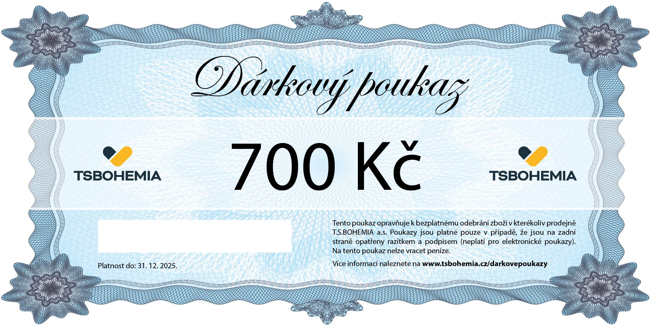 Darčekový poukaz TSBOHEMIA 700 Euro TSB0700