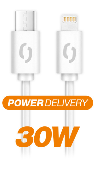 Dátový kábel ALIGATOR POWER 30W, USB-C/Lightning 3A, 2,5 m biely